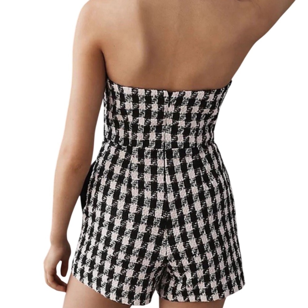 Anthropologie Hutch White Pink Gingham Tweed Strapless‎ Romper Jumpsuit  6 New - Picture 2 of 8